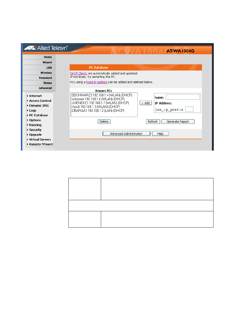Pc database (admin) | Allied Telesis AT-WA1004G User Manual | Page 114 / 142