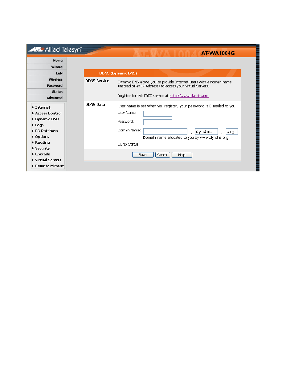 Dynamic dns screen | Allied Telesis AT-WA1004G User Manual | Page 91 / 142