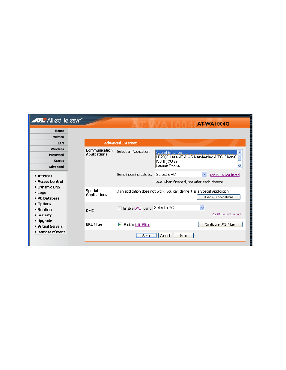 Advanced internet screen | Allied Telesis AT-WA1004G User Manual | Page 93 / 142