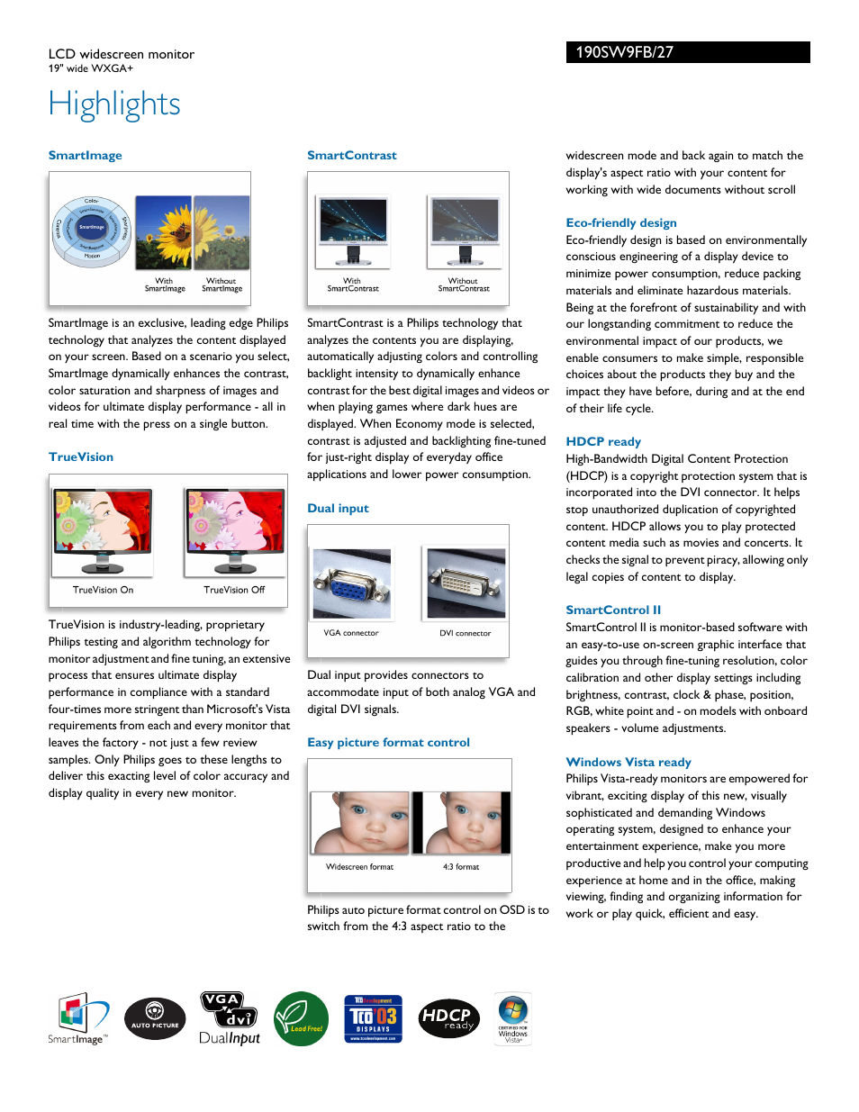 Highlights | Philips 190SW9FB-27 User Manual | Page 2 / 3