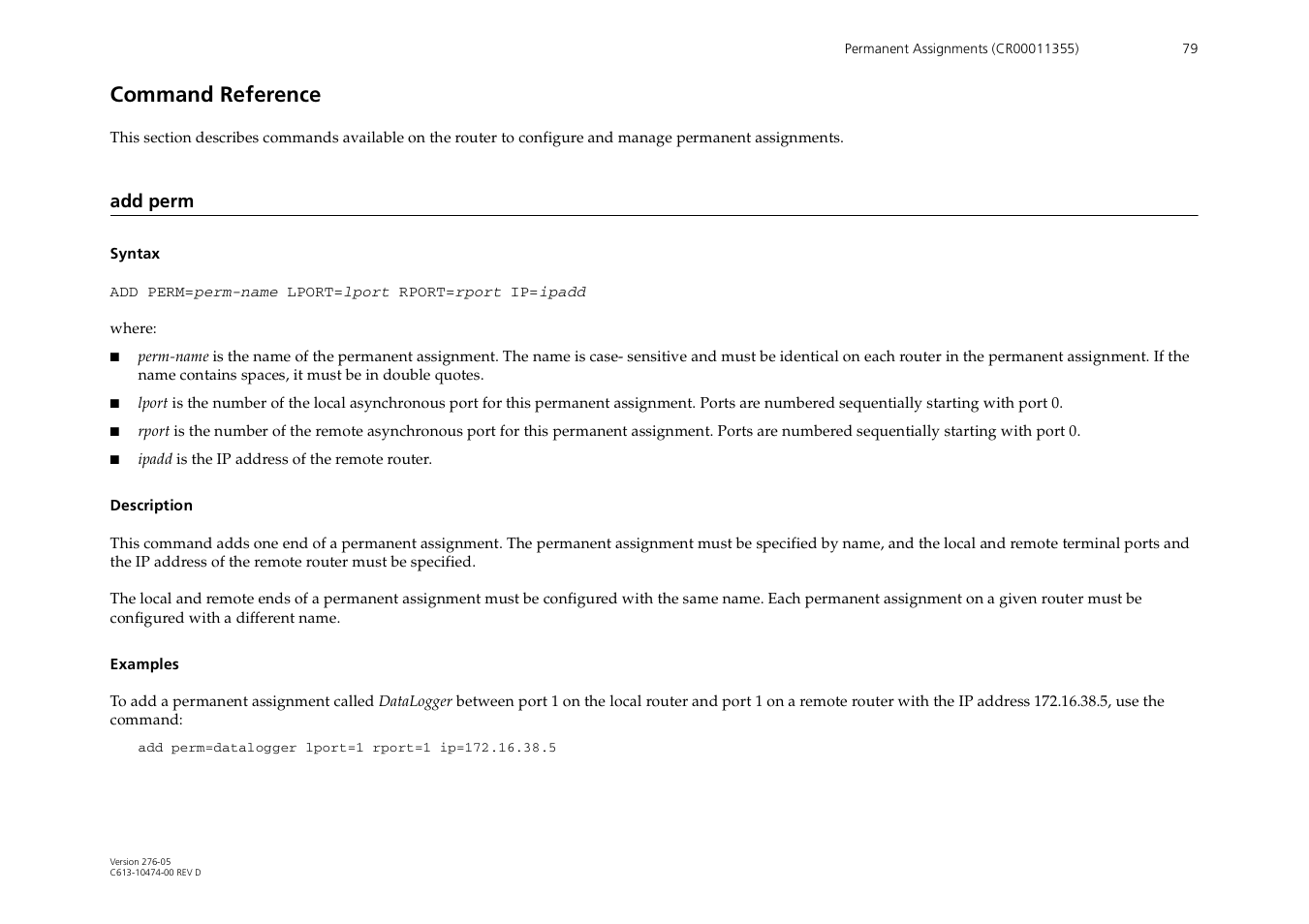 Command reference, Add perm | Allied Telesis AR44xS series User Manual | Page 79 / 84