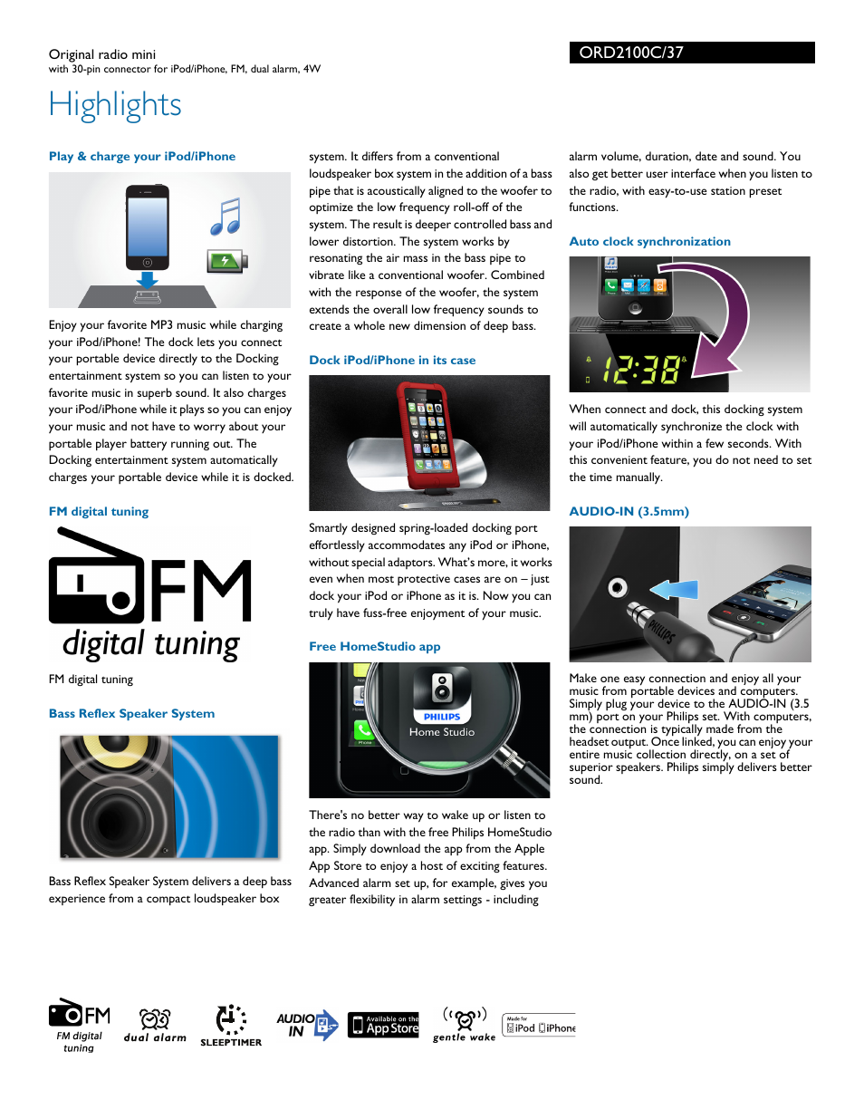 Highlights | Philips ORD2100C-37 User Manual | Page 2 / 3