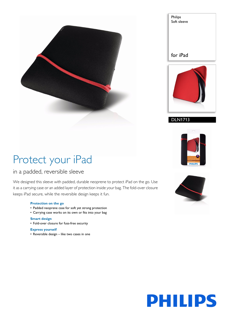 Philips Soft sleeve DLN1713 for iPad User Manual | 2 pages