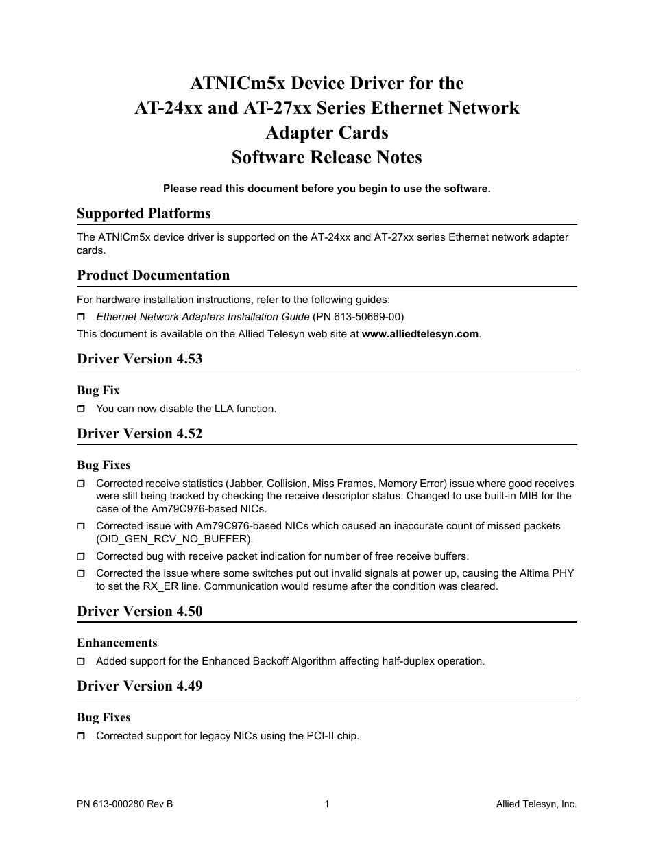 Allied Telesis AT-24xx User Manual | 3 pages