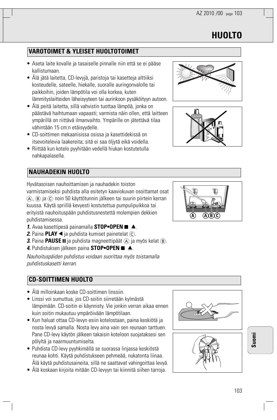 Huolto | Philips AZ2010-17 User Manual | Page 103 / 115