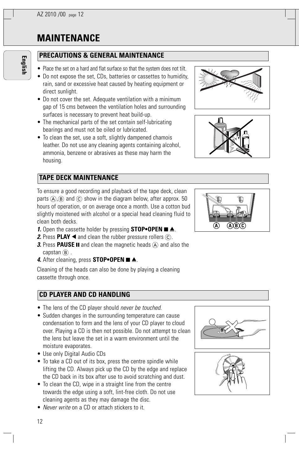 Maintenance | Philips AZ2010-17 User Manual | Page 12 / 115