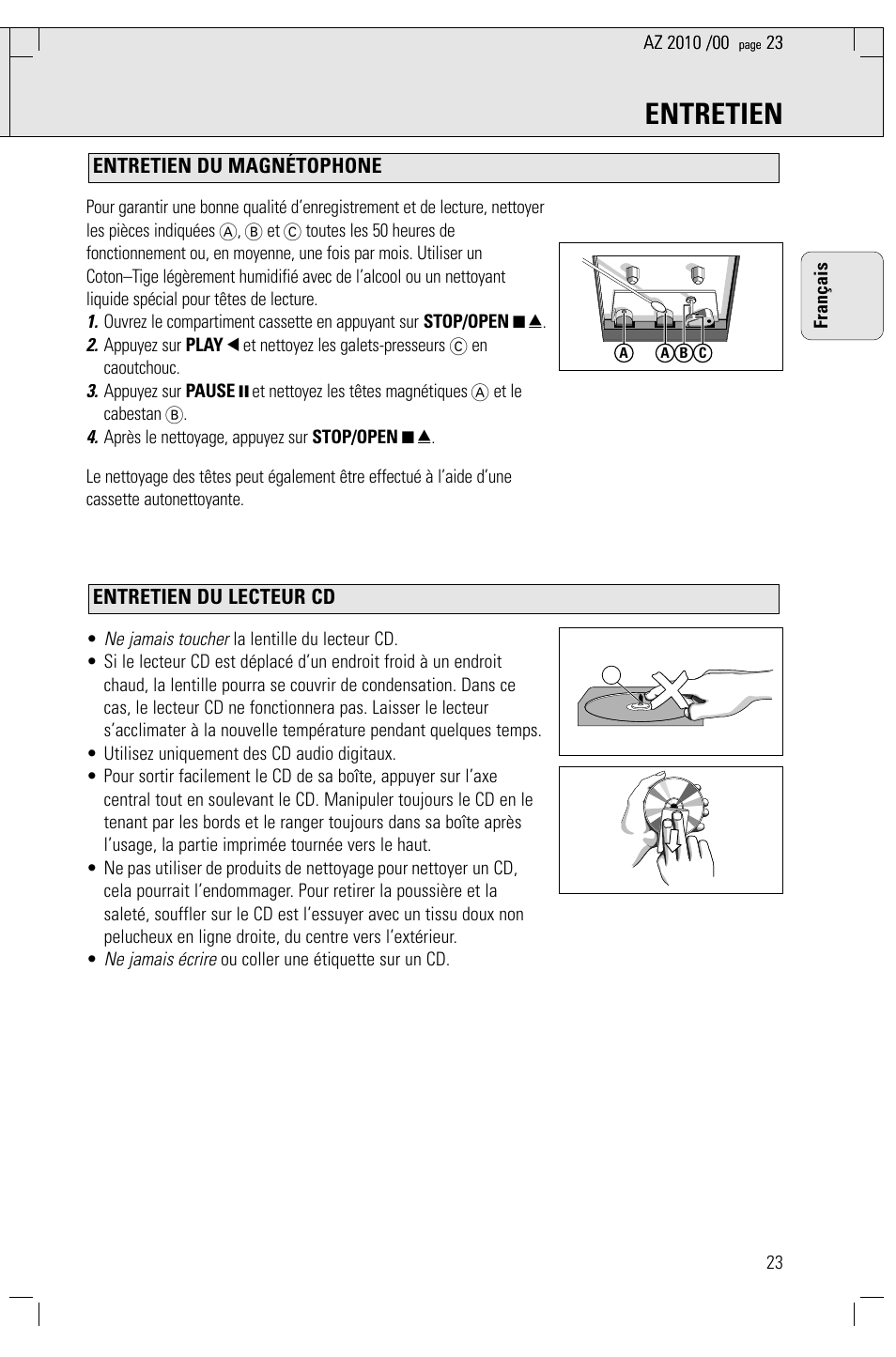 Entretien | Philips AZ2010-17 User Manual | Page 23 / 115