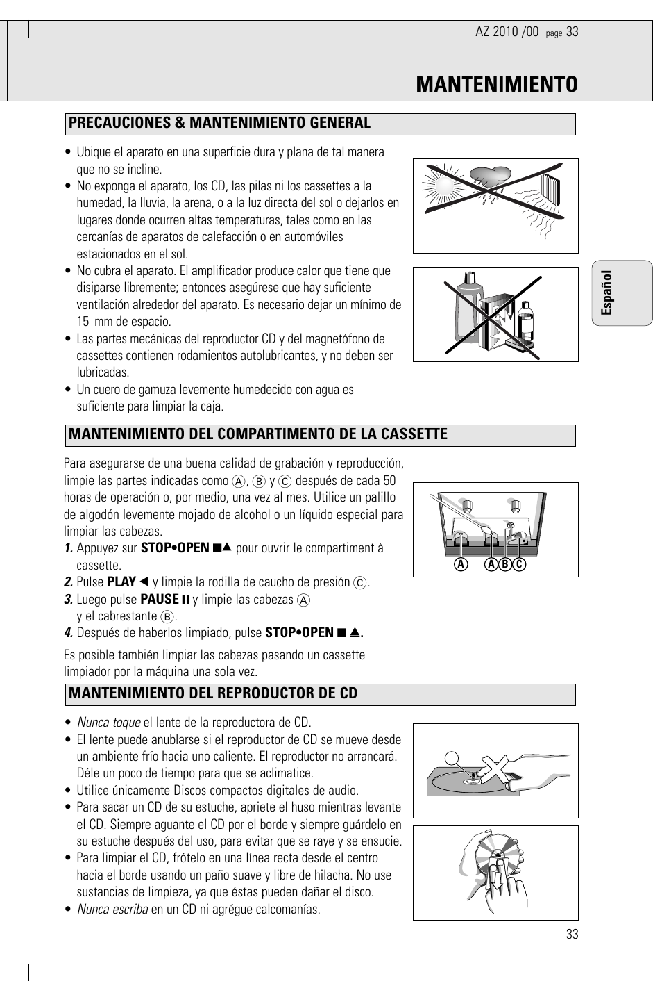 Mantenimiento | Philips AZ2010-17 User Manual | Page 33 / 115