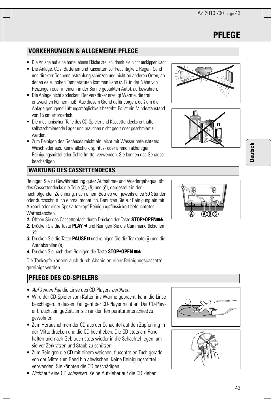 Pflege | Philips AZ2010-17 User Manual | Page 43 / 115