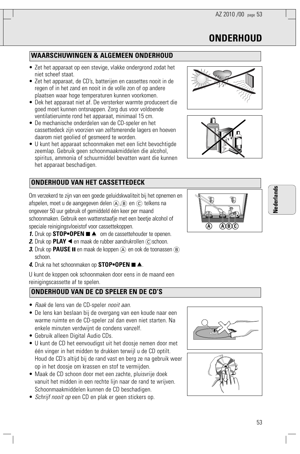 Onderhoud | Philips AZ2010-17 User Manual | Page 53 / 115