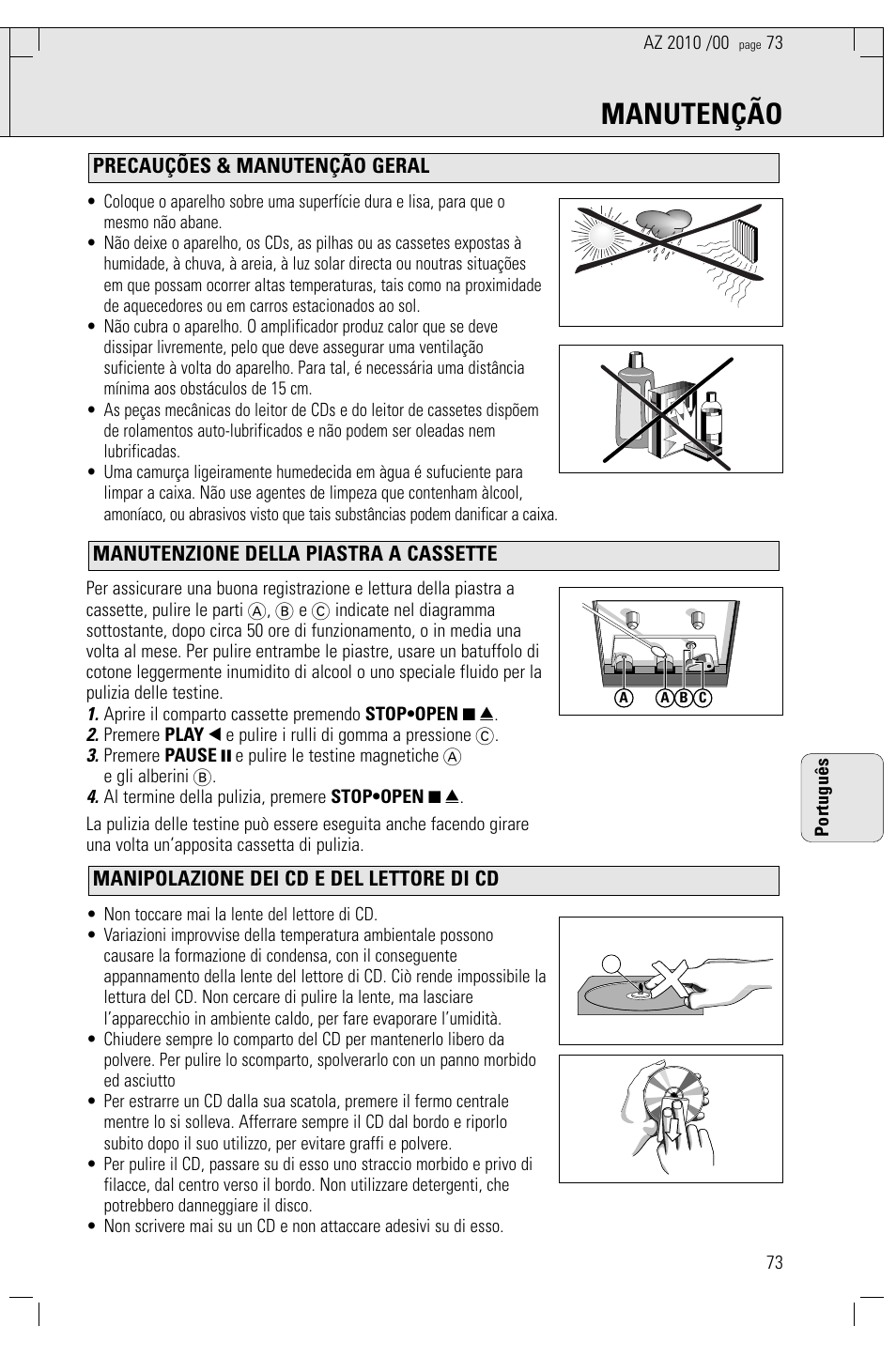 Manutenção | Philips AZ2010-17 User Manual | Page 73 / 115