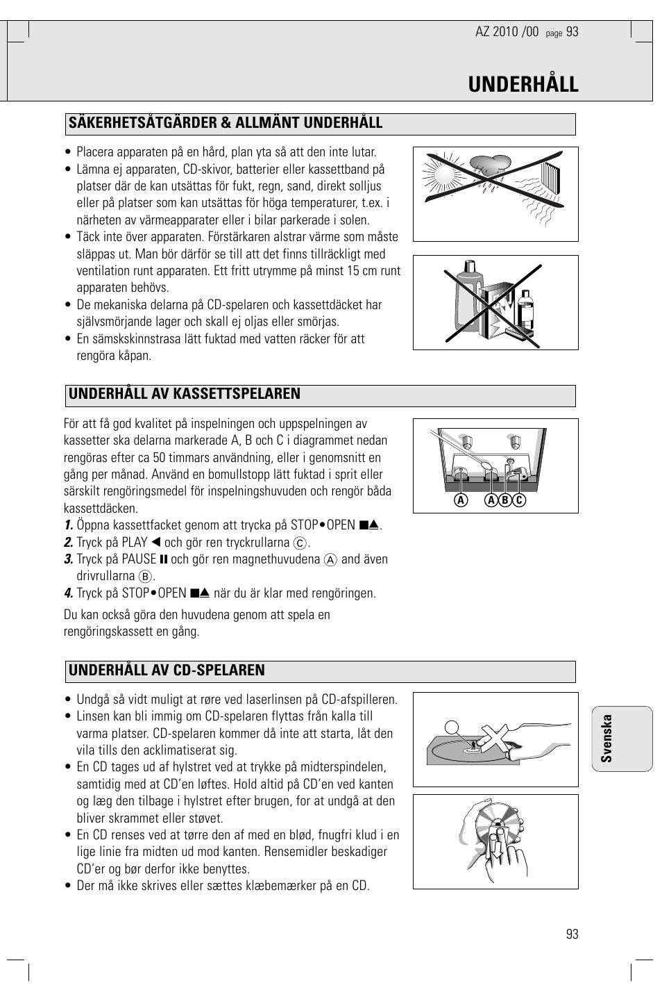 Underhåll | Philips AZ2010-17 User Manual | Page 93 / 115