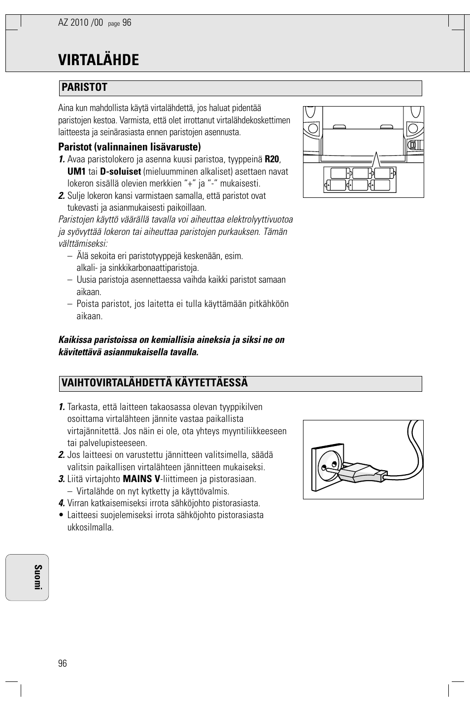 Virtalähde | Philips AZ2010-17 User Manual | Page 96 / 115