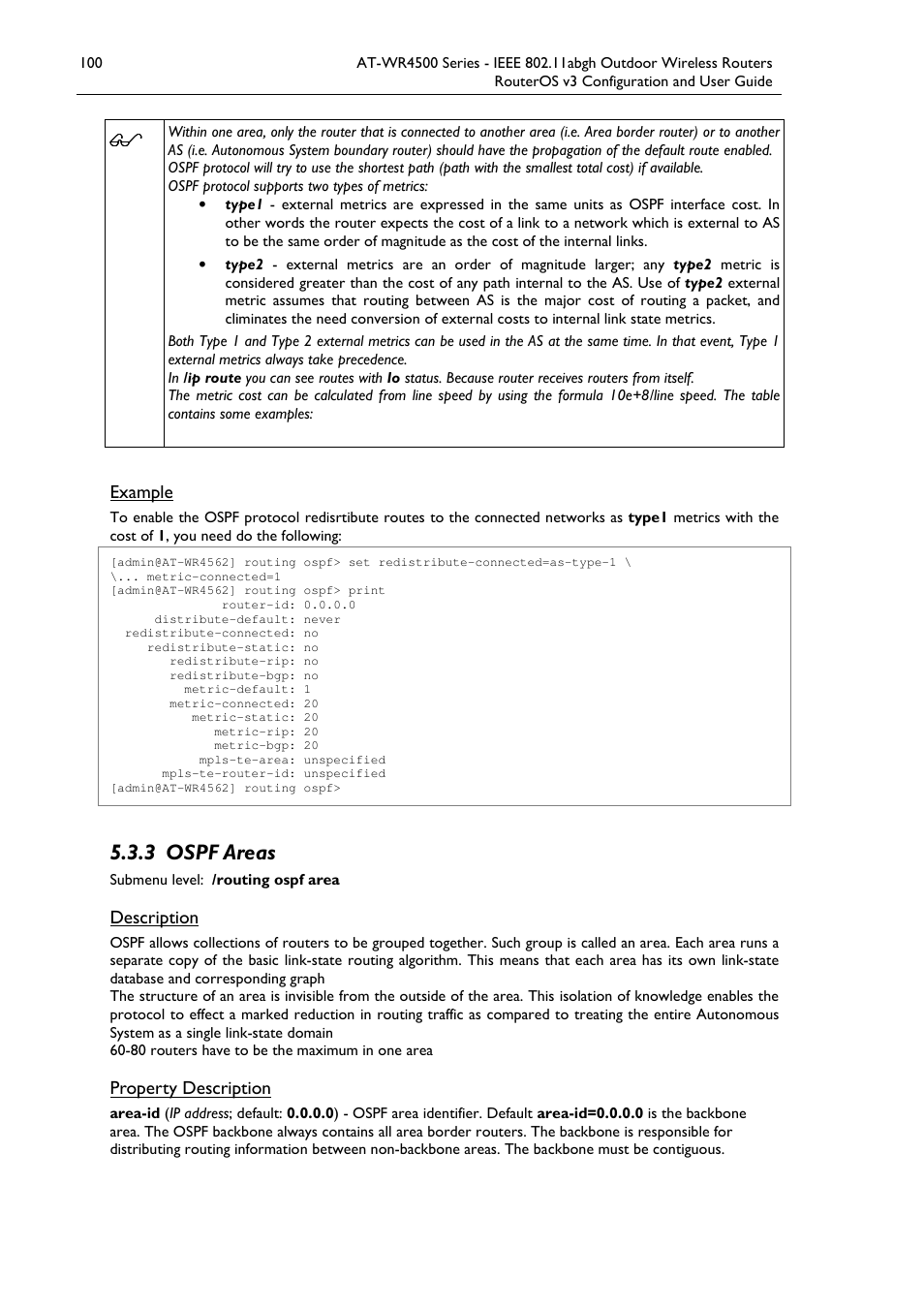 3 ospf areas | Allied Telesis AT-WR4500 User Manual | Page 100 / 264