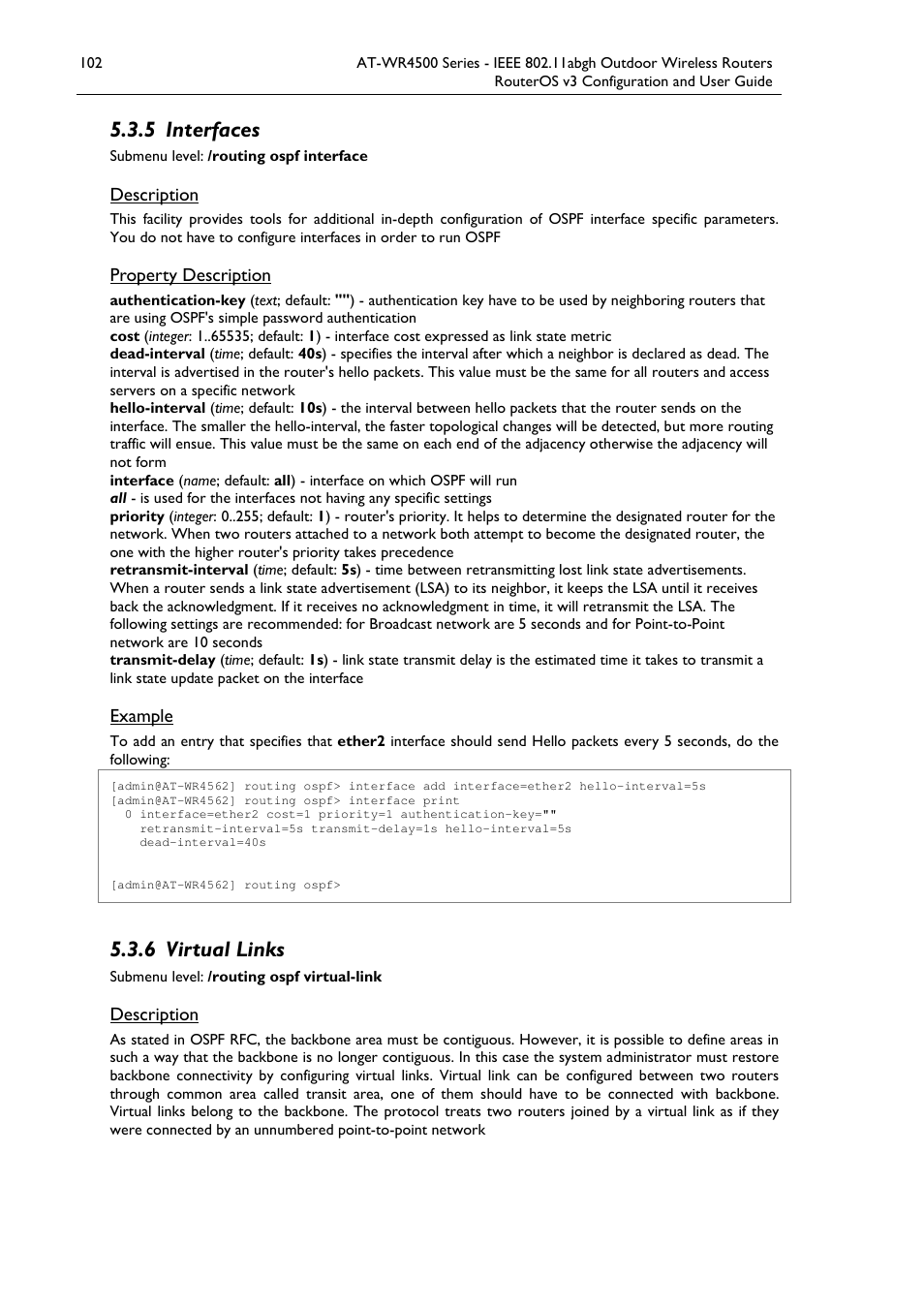 5 interfaces, 6 virtual links | Allied Telesis AT-WR4500 User Manual | Page 102 / 264