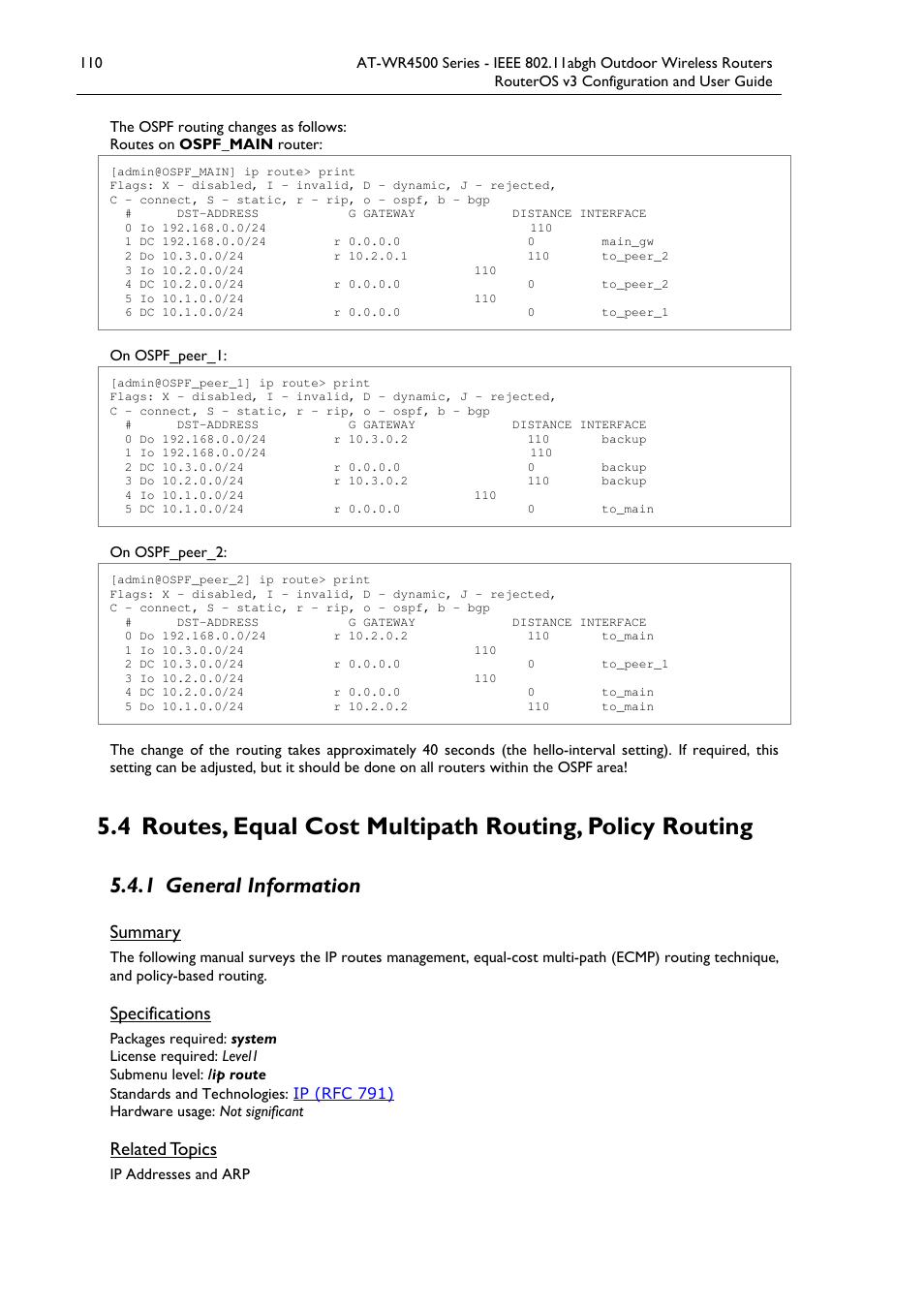 1 general information, Summary, Specifications | Related topics | Allied Telesis AT-WR4500 User Manual | Page 110 / 264