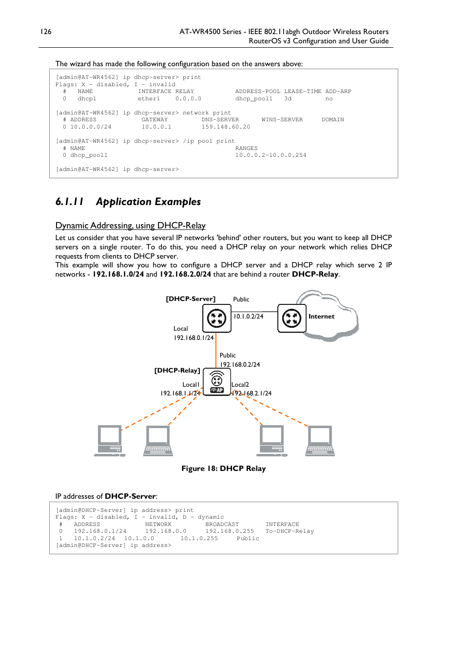 11 application examples, Dynamic addressing, using dhcp-relay | Allied Telesis AT-WR4500 User Manual | Page 126 / 264