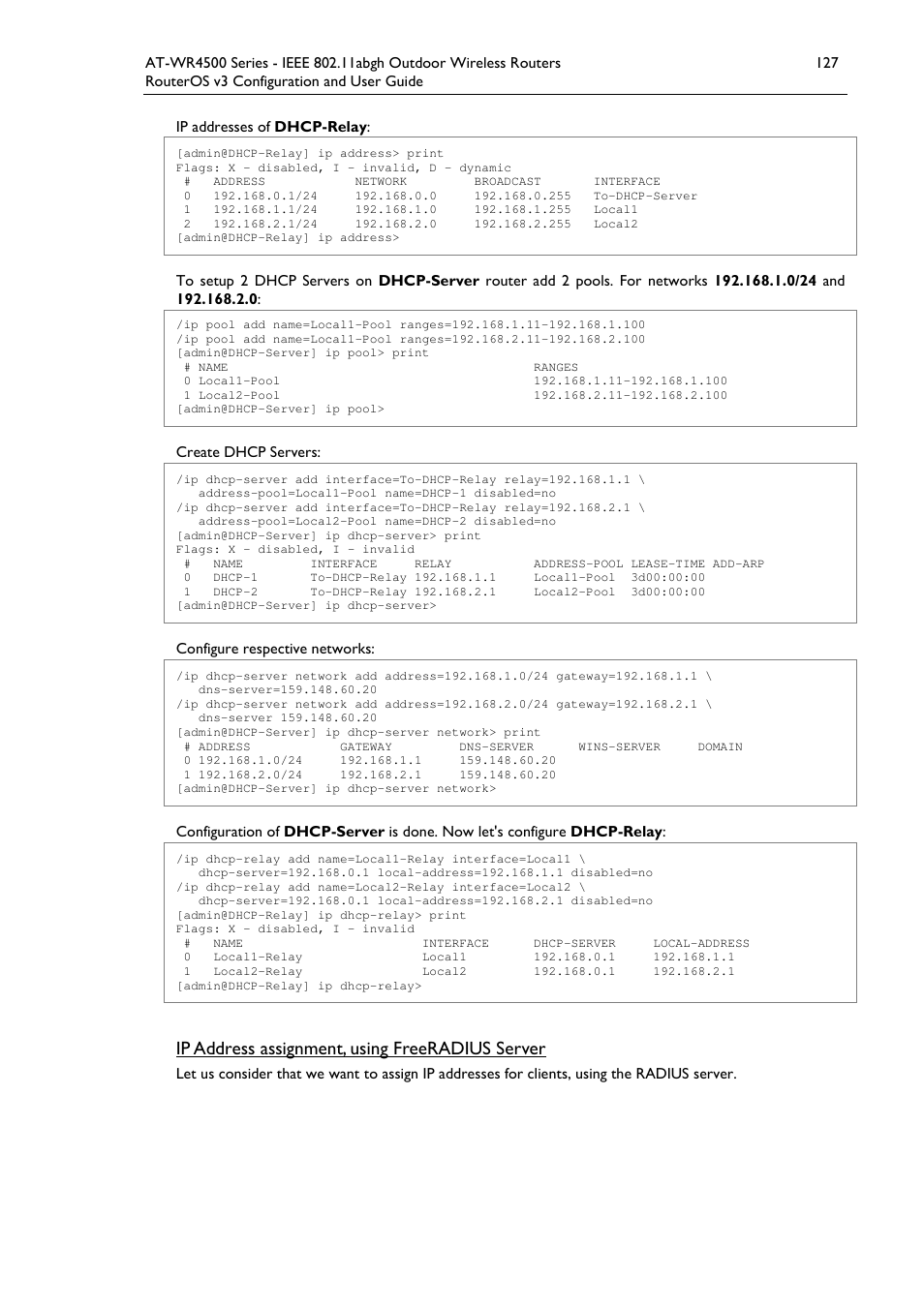 Ip address assignment, using freeradius server | Allied Telesis AT-WR4500 User Manual | Page 127 / 264