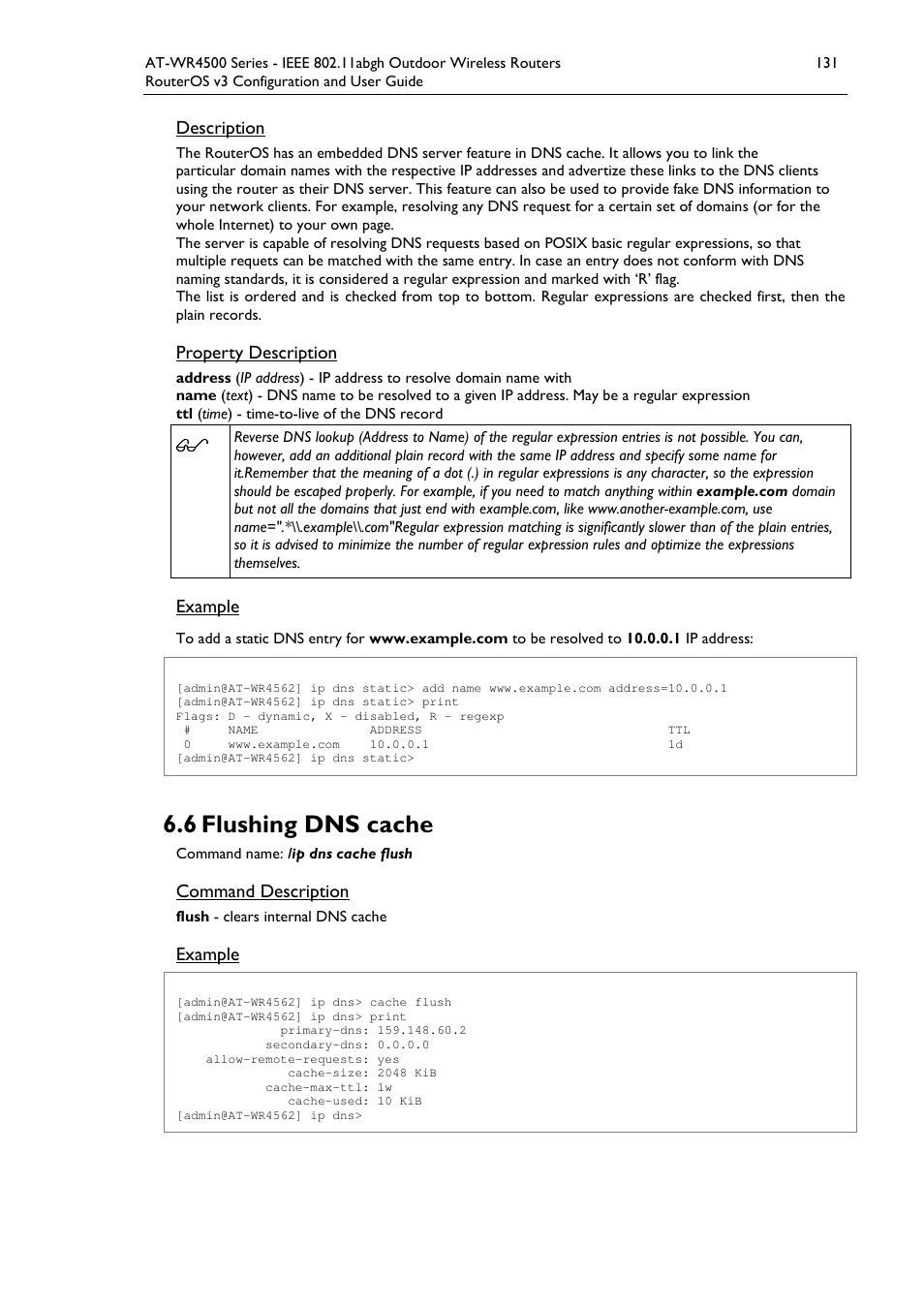 6 flushing dns cache | Allied Telesis AT-WR4500 User Manual | Page 131 / 264