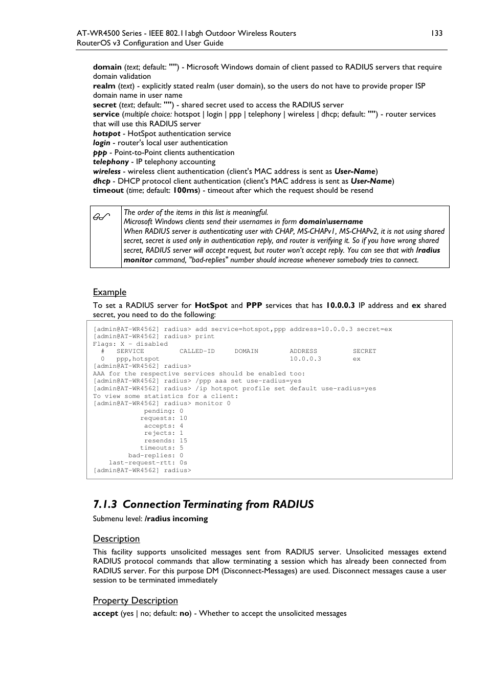 3 connection terminating from radius | Allied Telesis AT-WR4500 User Manual | Page 133 / 264