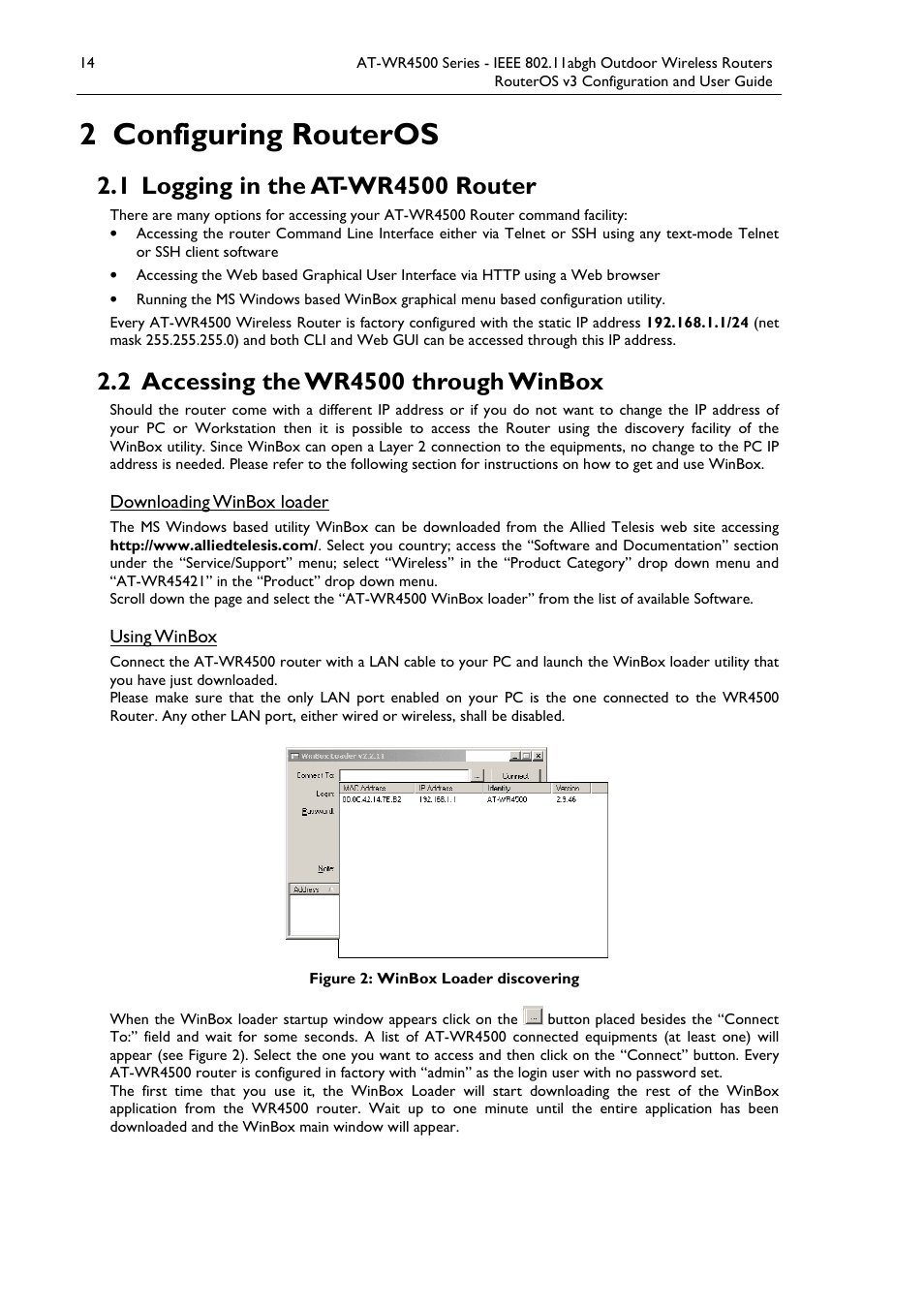 2 configuring routeros | Allied Telesis AT-WR4500 User Manual | Page 14 / 264