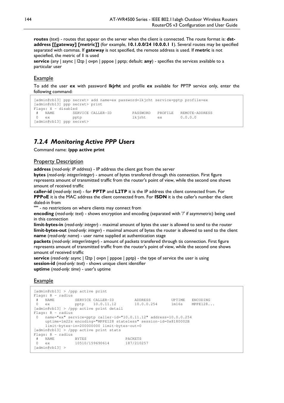 4 monitoring active ppp users | Allied Telesis AT-WR4500 User Manual | Page 144 / 264