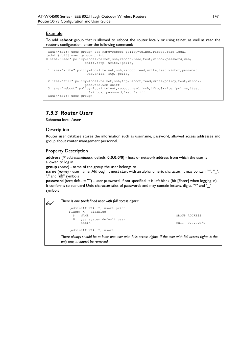 3 router users | Allied Telesis AT-WR4500 User Manual | Page 147 / 264
