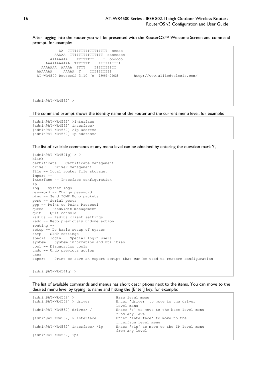 Allied Telesis AT-WR4500 User Manual | Page 16 / 264