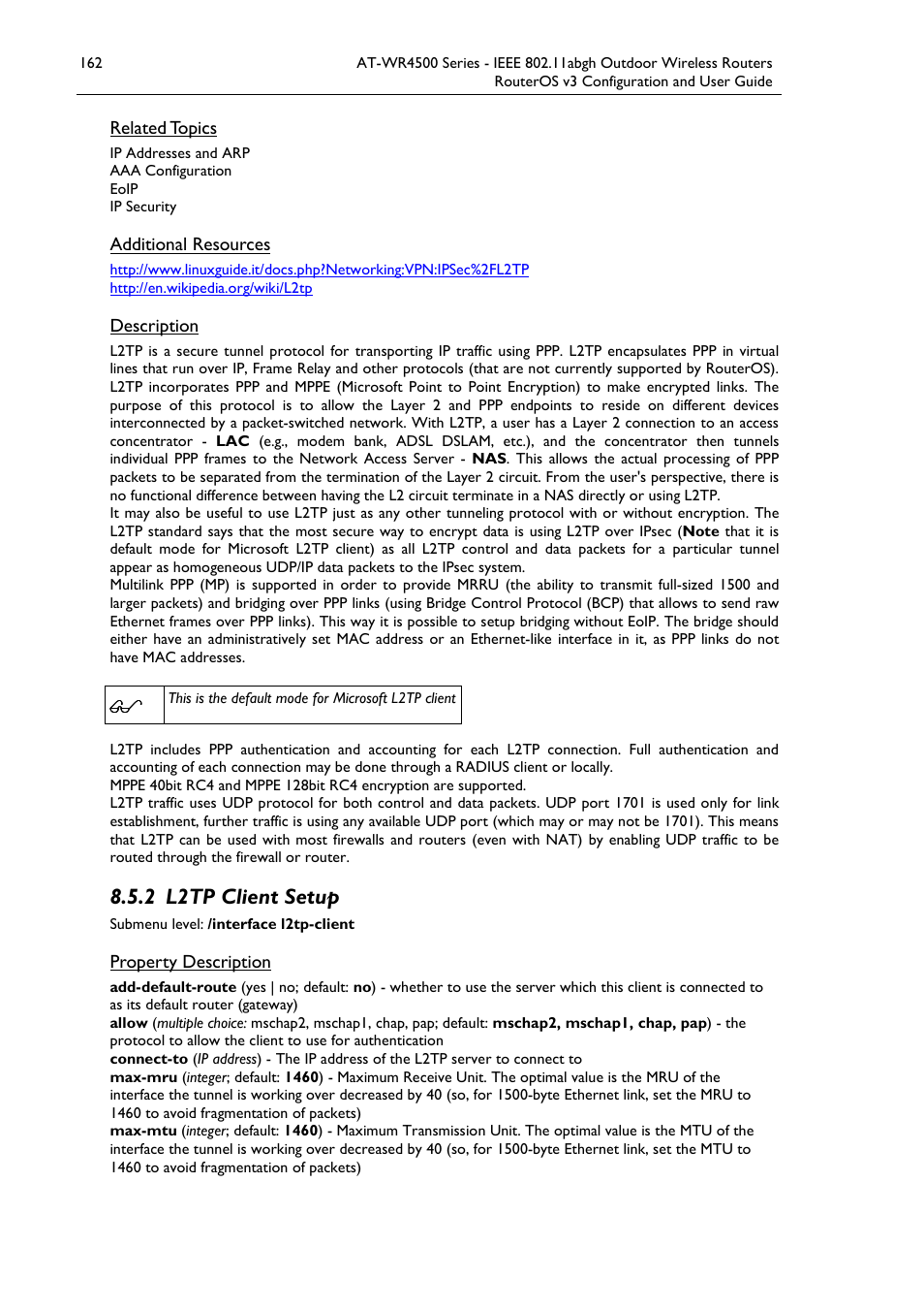 2 l2tp client setup | Allied Telesis AT-WR4500 User Manual | Page 162 / 264