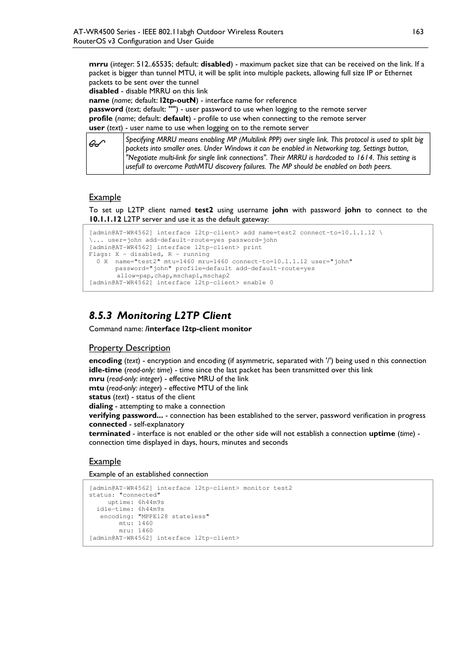 3 monitoring l2tp client | Allied Telesis AT-WR4500 User Manual | Page 163 / 264