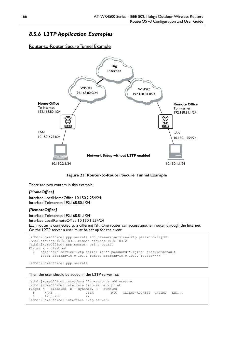 6 l2tp application examples, Router-to-router secure tunnel example | Allied Telesis AT-WR4500 User Manual | Page 166 / 264