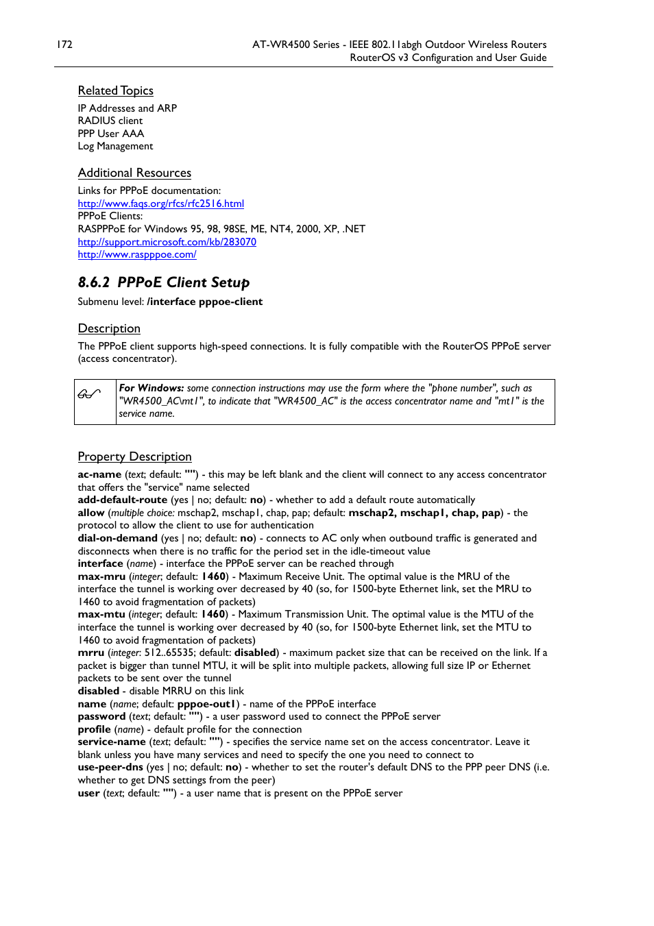 2 pppoe client setup | Allied Telesis AT-WR4500 User Manual | Page 172 / 264