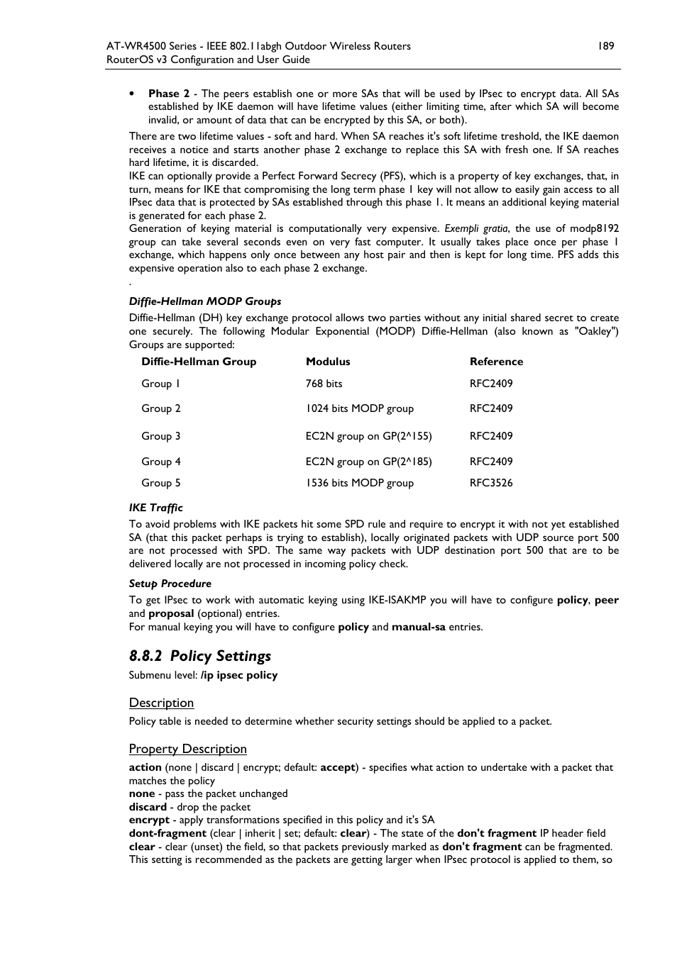 2 policy settings | Allied Telesis AT-WR4500 User Manual | Page 189 / 264