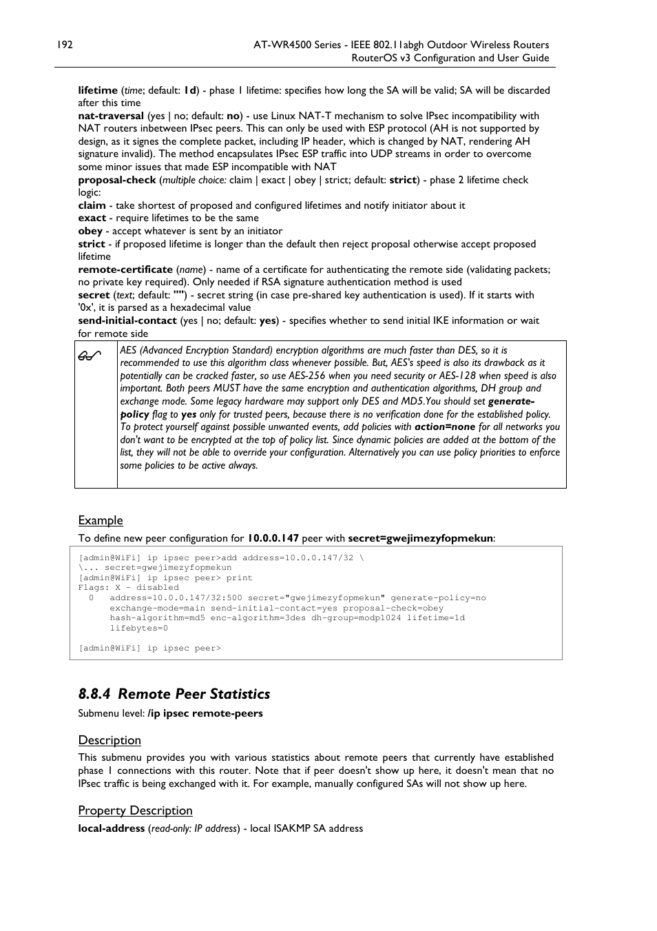 4 remote peer statistics | Allied Telesis AT-WR4500 User Manual | Page 192 / 264
