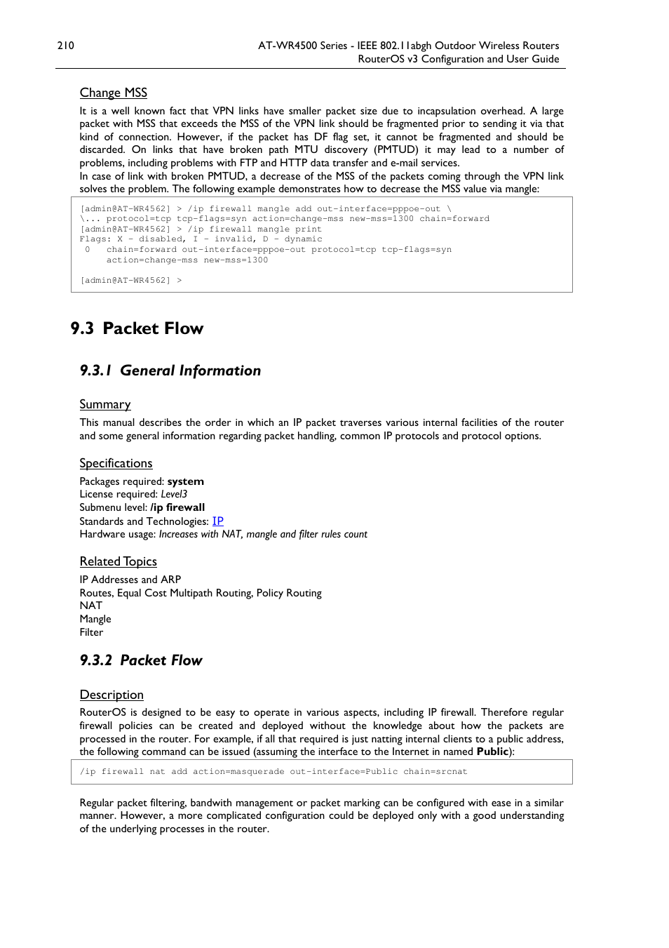 3 packet flow, 1 general information, 2 packet flow | Allied Telesis AT-WR4500 User Manual | Page 210 / 264