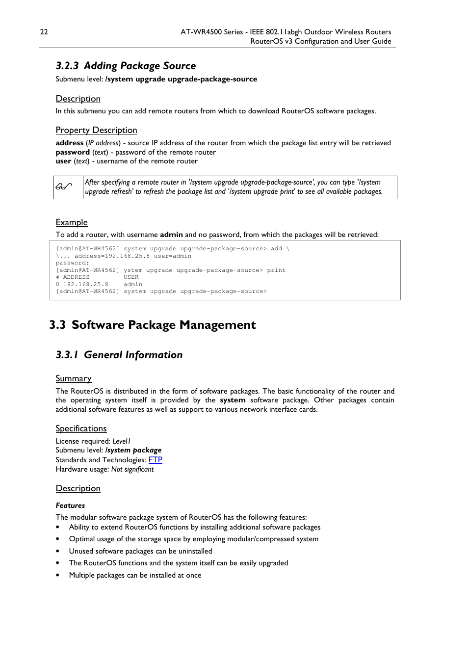 3 software package management, 3 adding package source, 1 general information | Allied Telesis AT-WR4500 User Manual | Page 22 / 264