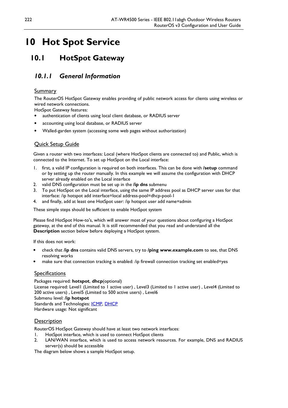 10 hot spot service, 1 hotspot gateway, 1 general information | Allied Telesis AT-WR4500 User Manual | Page 222 / 264