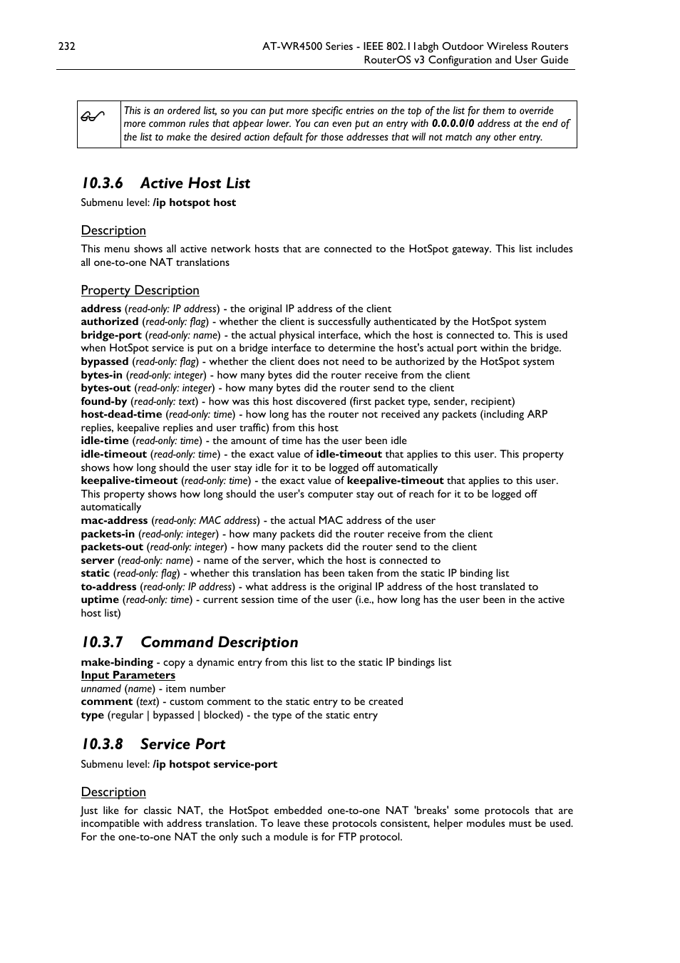 6 active host list, 7 command description, 8 service port | Allied Telesis AT-WR4500 User Manual | Page 232 / 264