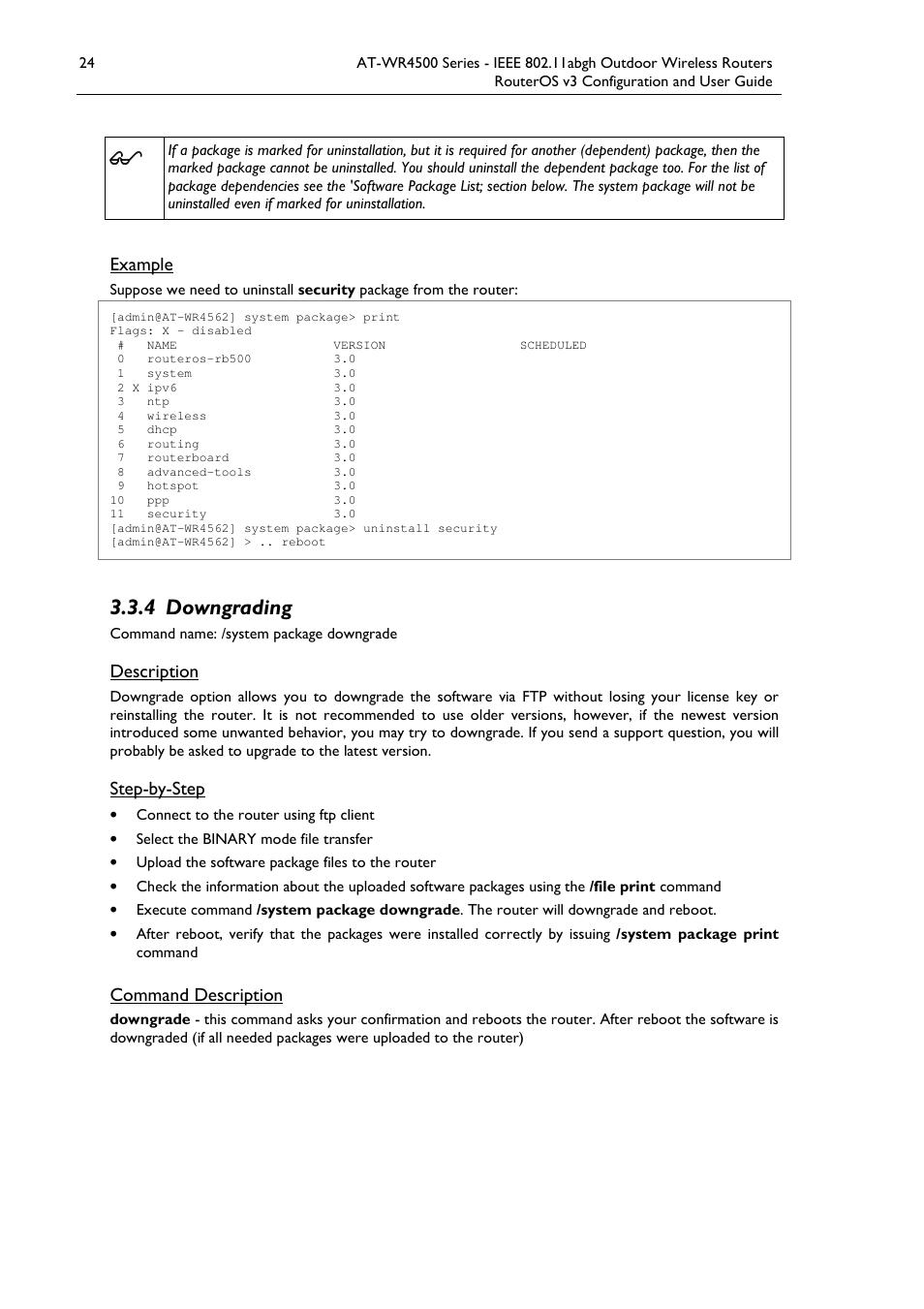 4 downgrading | Allied Telesis AT-WR4500 User Manual | Page 24 / 264