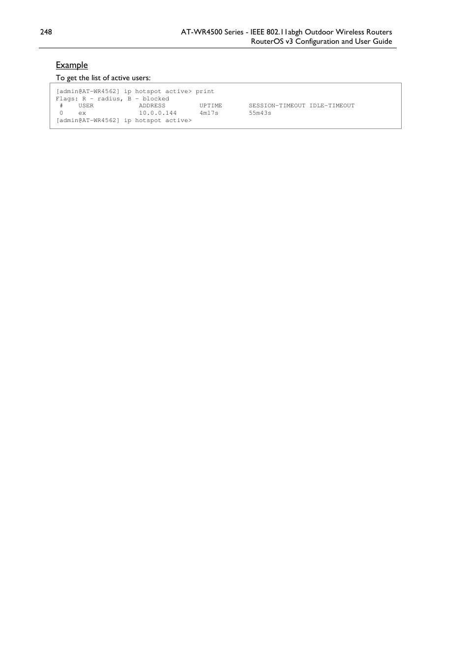 Example | Allied Telesis AT-WR4500 User Manual | Page 248 / 264