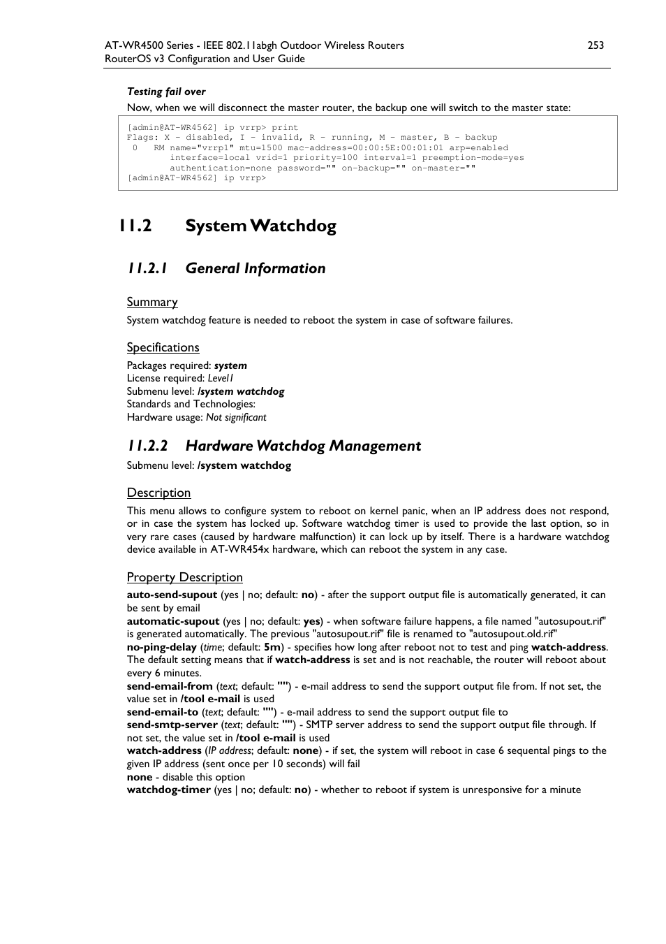 2 system watchdog, 1 general information, 2 hardware watchdog management | Allied Telesis AT-WR4500 User Manual | Page 253 / 264