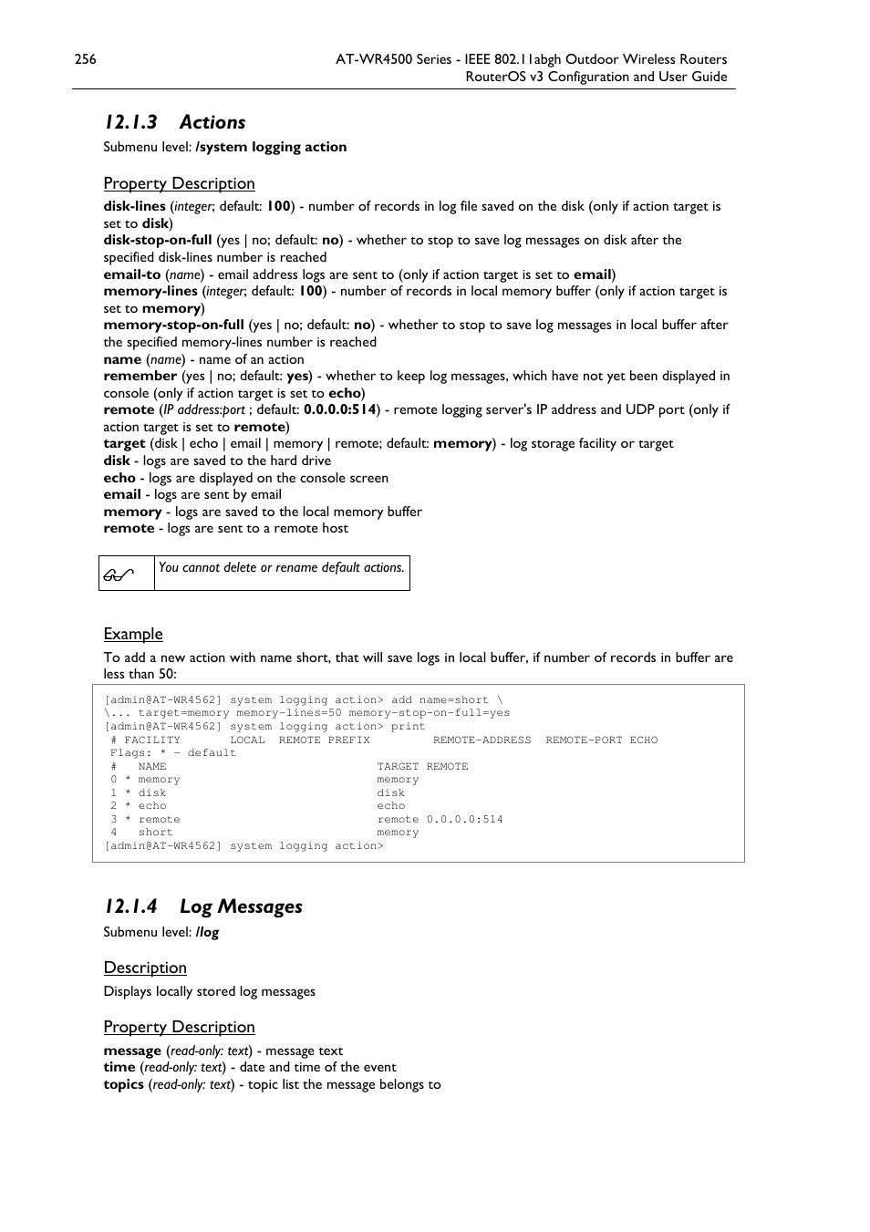 3 actions, 4 log messages | Allied Telesis AT-WR4500 User Manual | Page 256 / 264