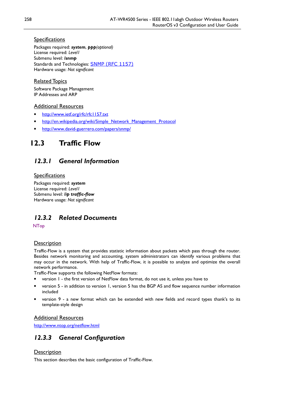 3 traffic flow, 1 general information, 2 related documents | 3 general configuration | Allied Telesis AT-WR4500 User Manual | Page 258 / 264