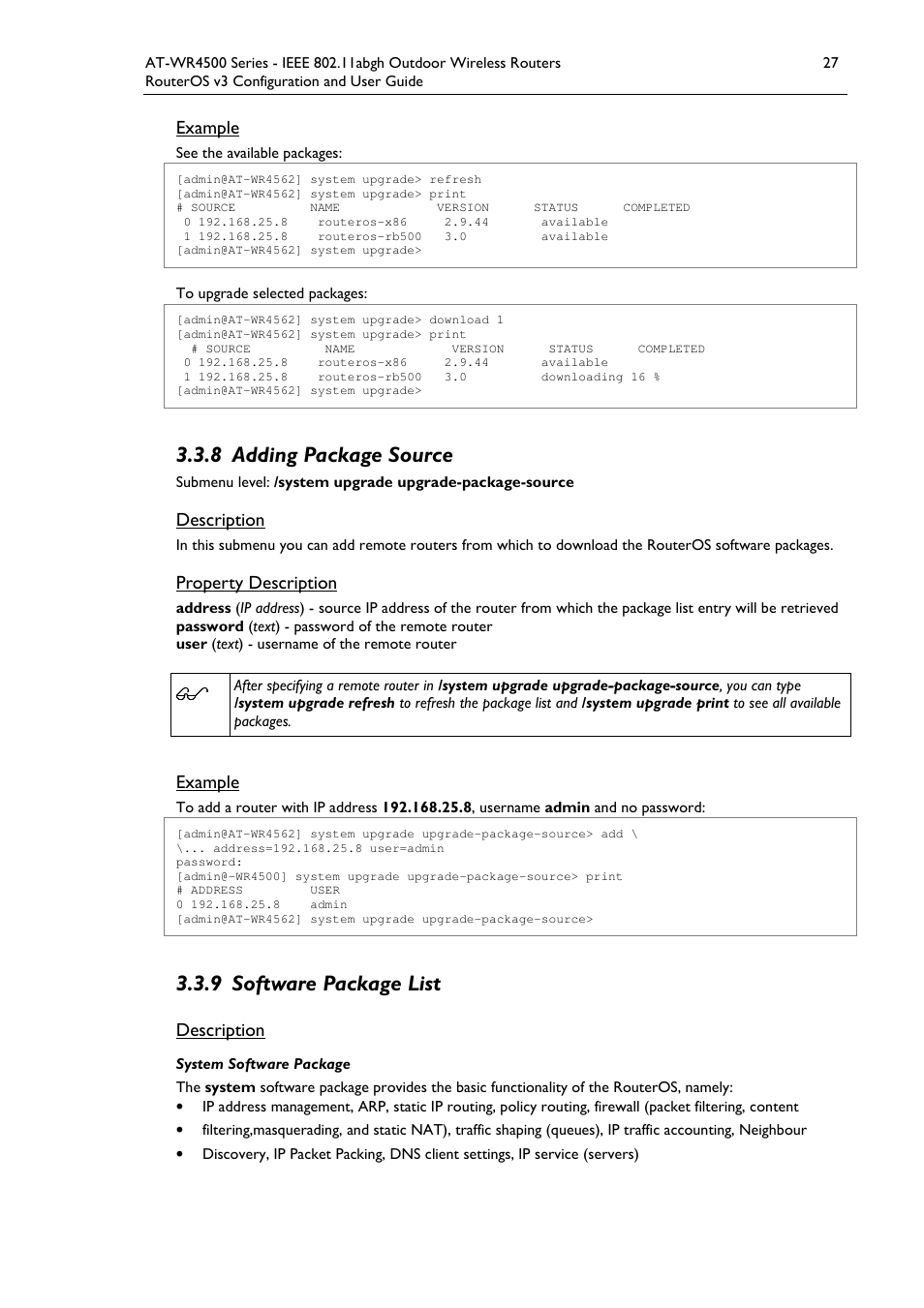 8 adding package source, 9 software package list | Allied Telesis AT-WR4500 User Manual | Page 27 / 264