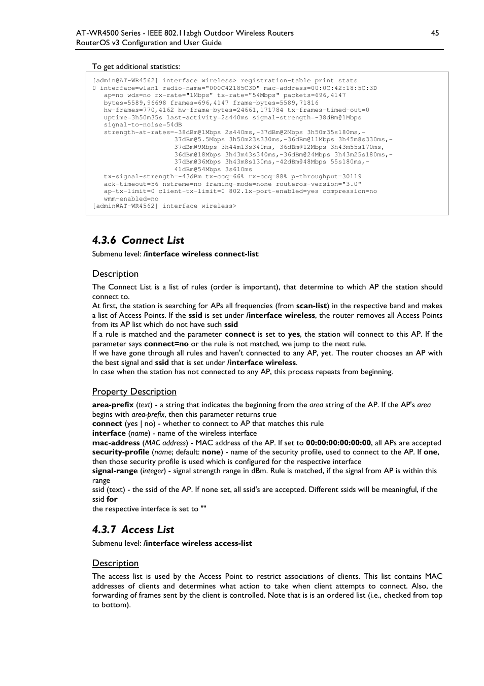 6 connect list, 7 access list | Allied Telesis AT-WR4500 User Manual | Page 45 / 264