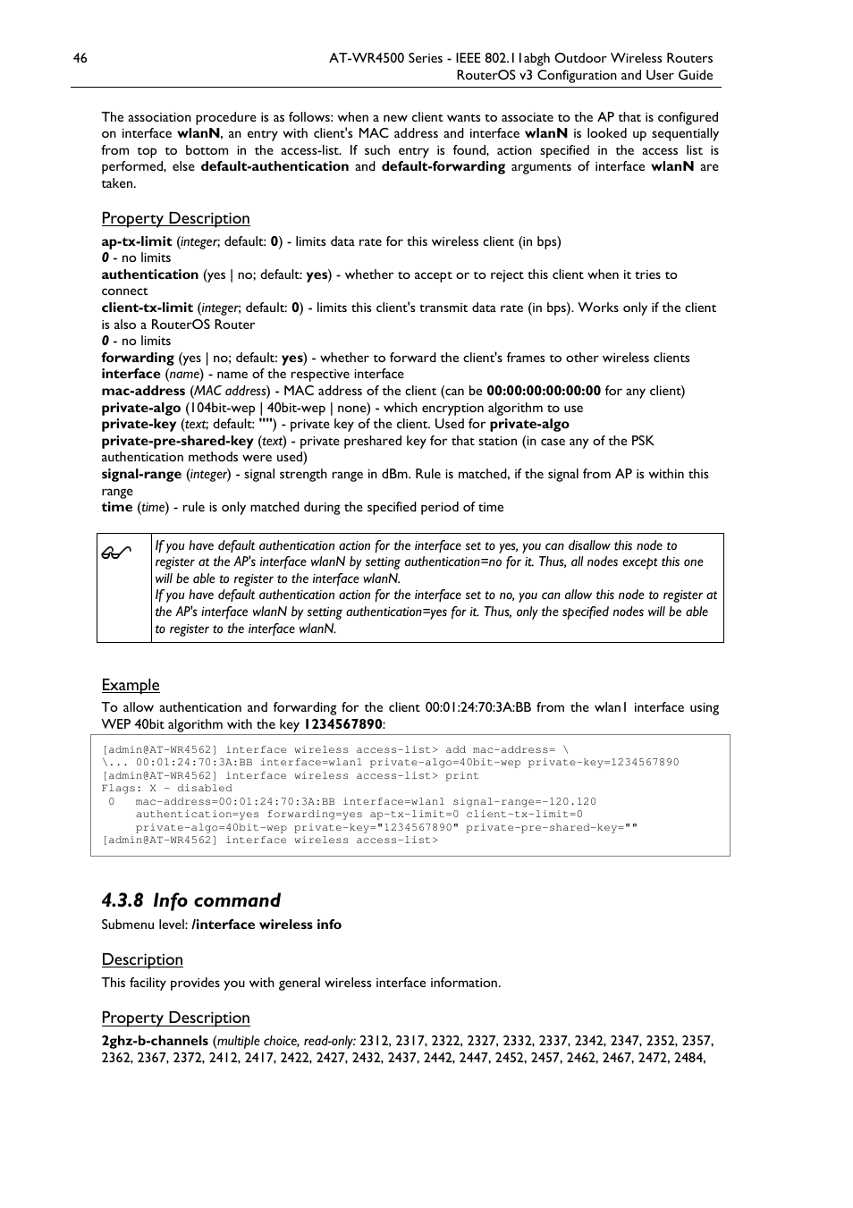 8 info command | Allied Telesis AT-WR4500 User Manual | Page 46 / 264