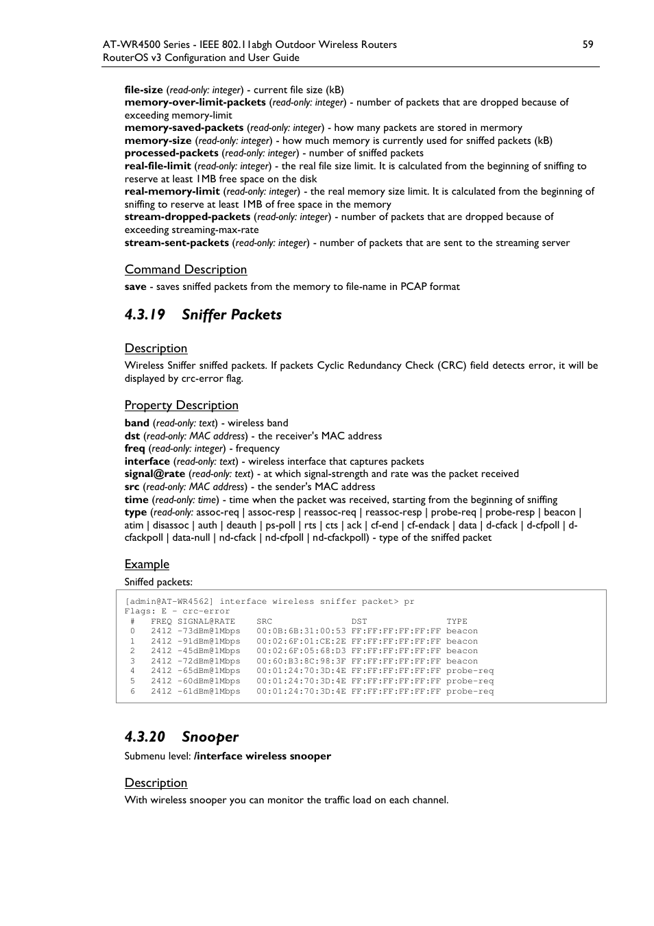 19 sniffer packets, 20 snooper | Allied Telesis AT-WR4500 User Manual | Page 59 / 264