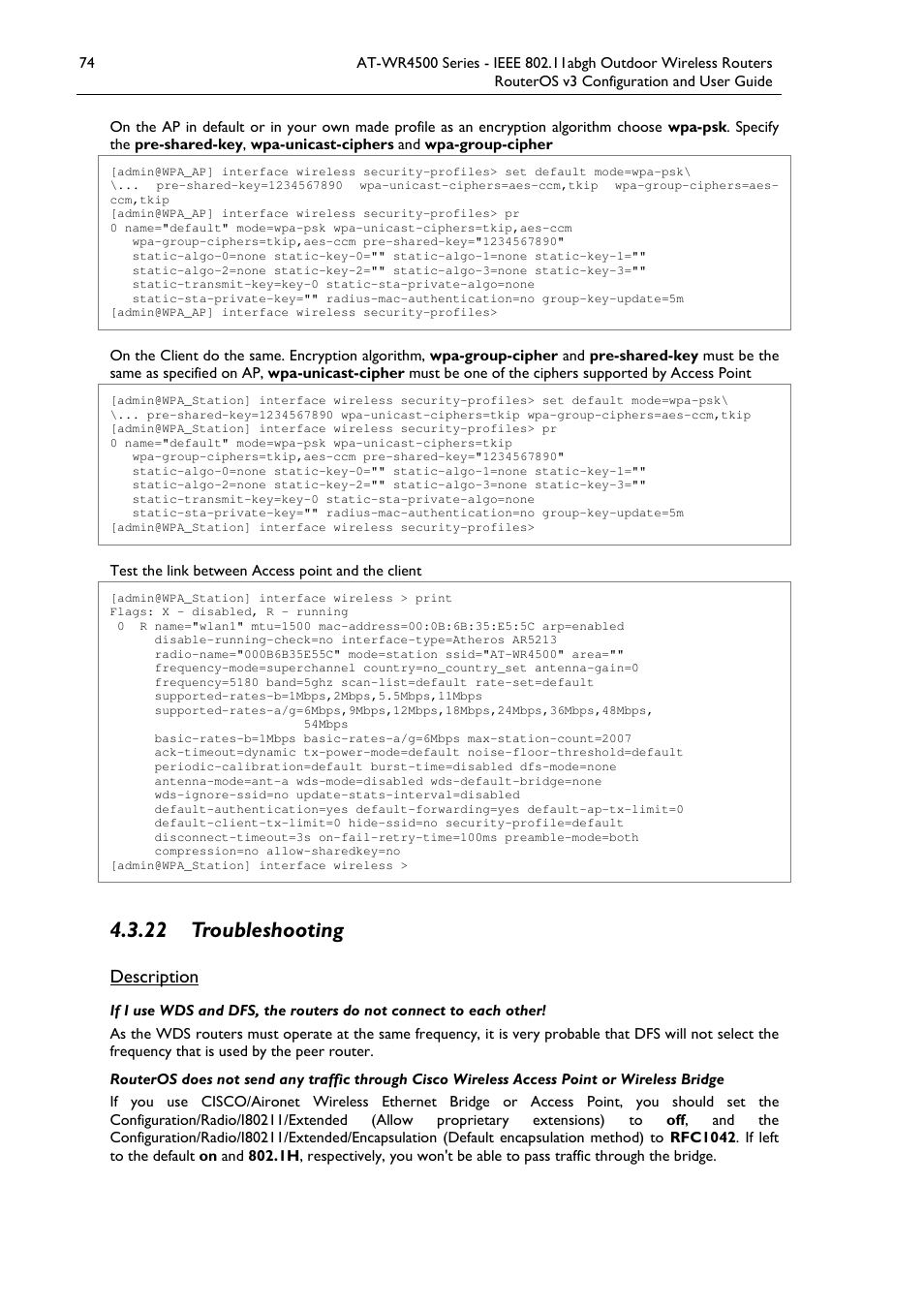 22 troubleshooting, Description | Allied Telesis AT-WR4500 User Manual | Page 74 / 264