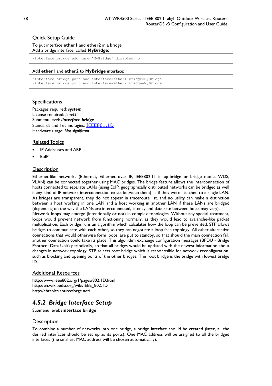 2 bridge interface setup | Allied Telesis AT-WR4500 User Manual | Page 78 / 264