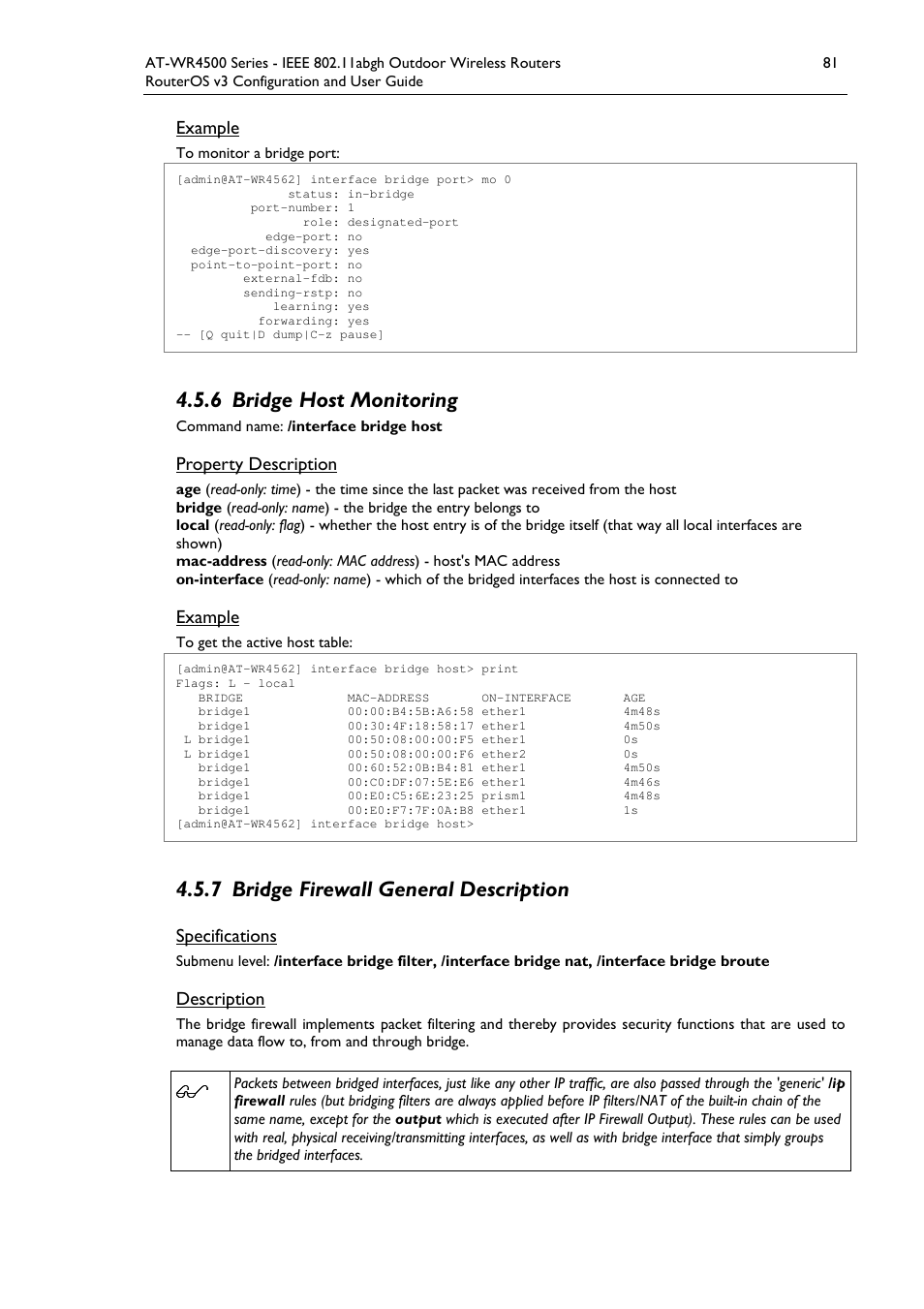 6 bridge host monitoring, 7 bridge firewall general description | Allied Telesis AT-WR4500 User Manual | Page 81 / 264